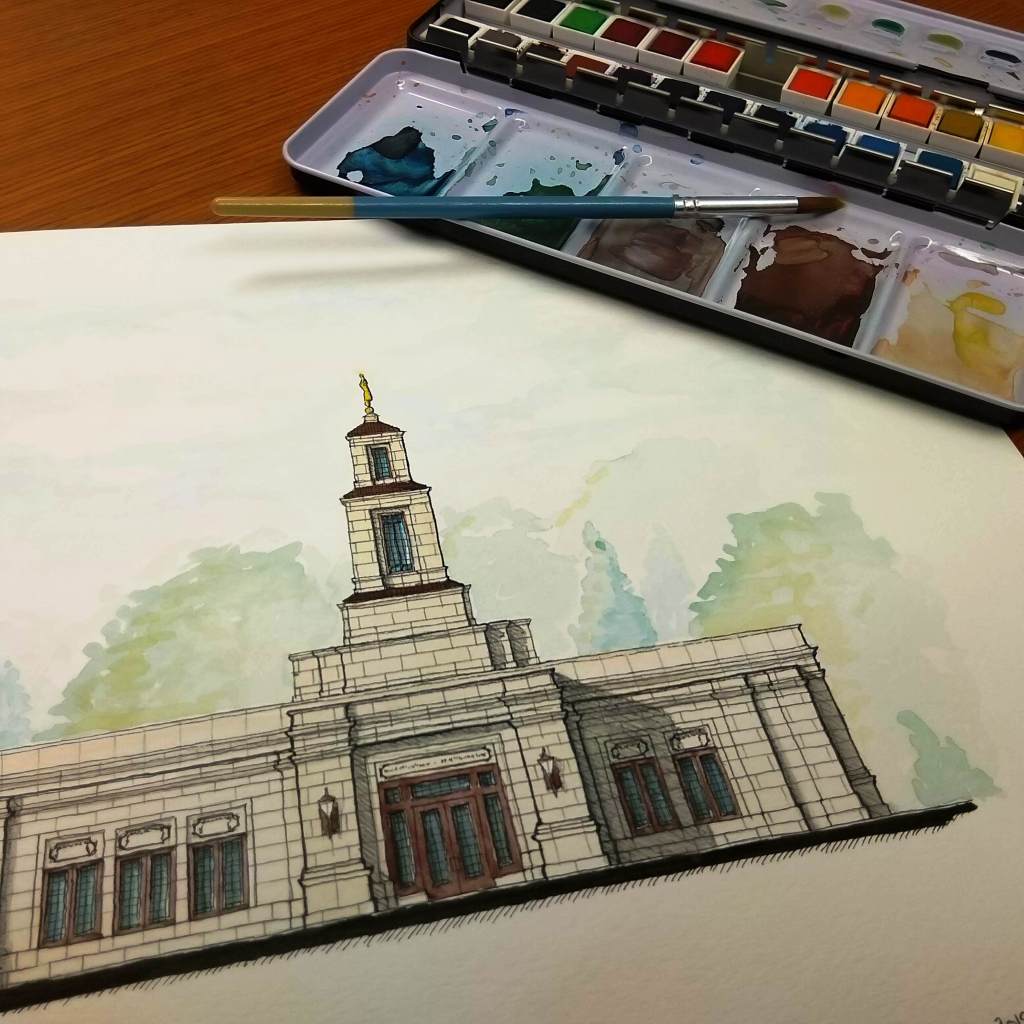 Memphis Temple Watercolor Rendering